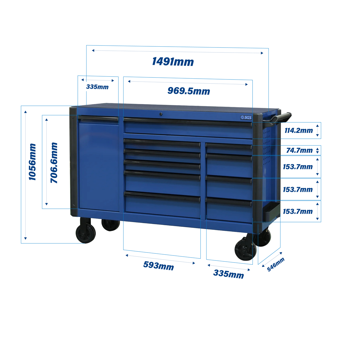 SGS 59in 11 Drawer Roller Cabinet | Blue